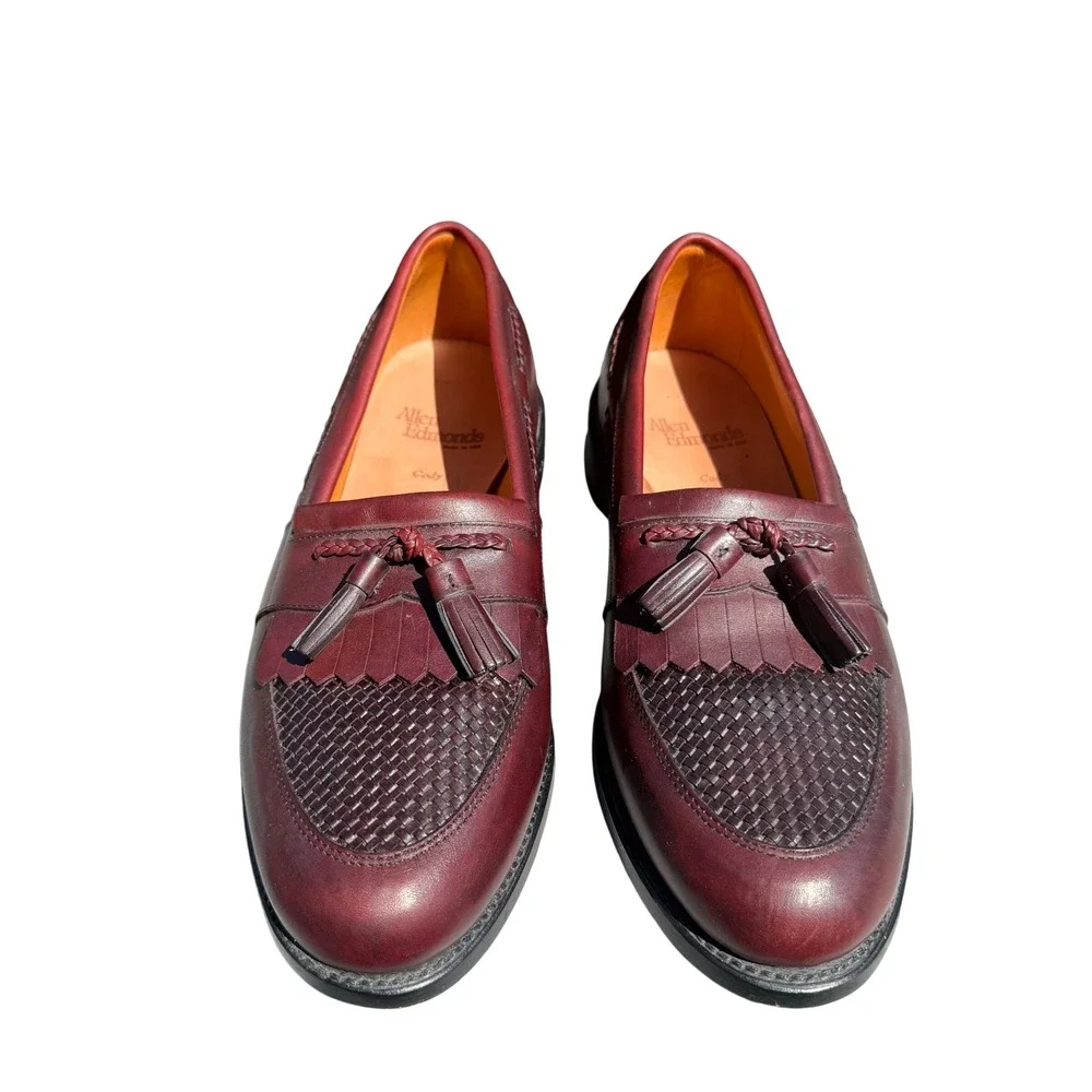 Allen Edmonds Cody Tassel Loafers Oxblood Burgundy Leather Woven 9.5 D Wide